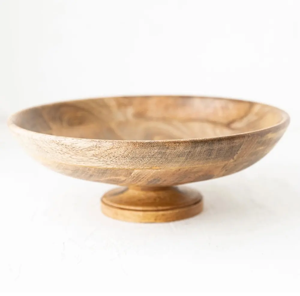 18 Inch Decorative Wood Bowl with Pedestal-1