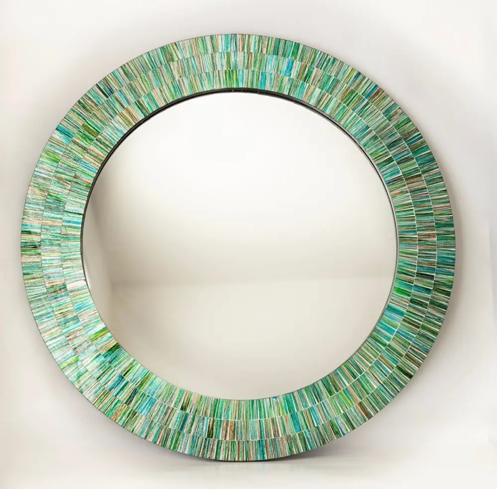 30 Inch Round Green Mosaic Handmade Wall Mirror-1