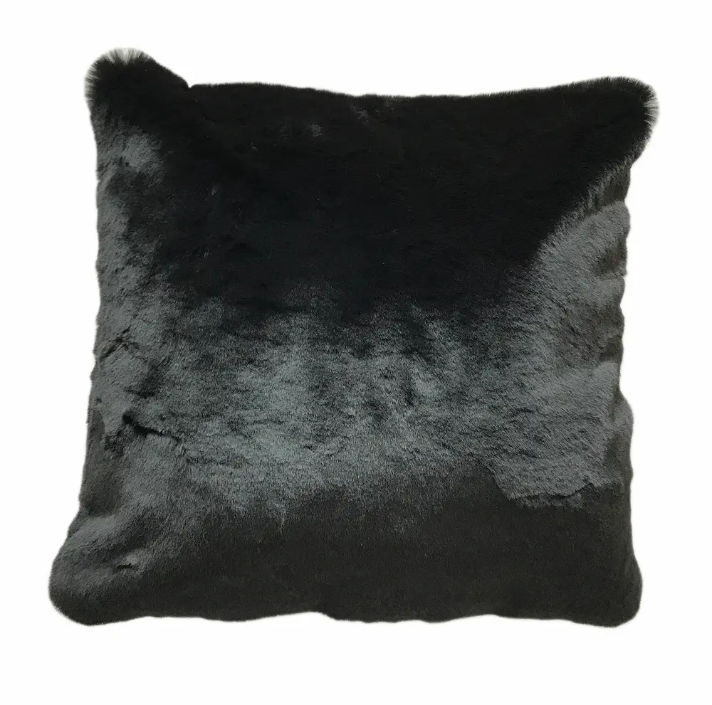 Black Faux Fur Chinchilla Throw Pillow-1