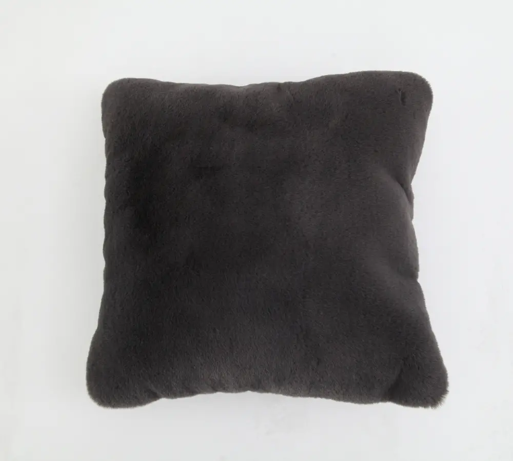 Chinchilla Charcoal Gray Faux Fur Throw Pillow-1