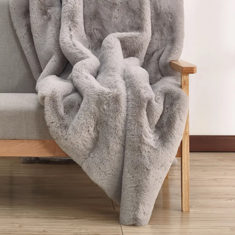 Chinchilla Silver Faux Fur Throw Blanket-1