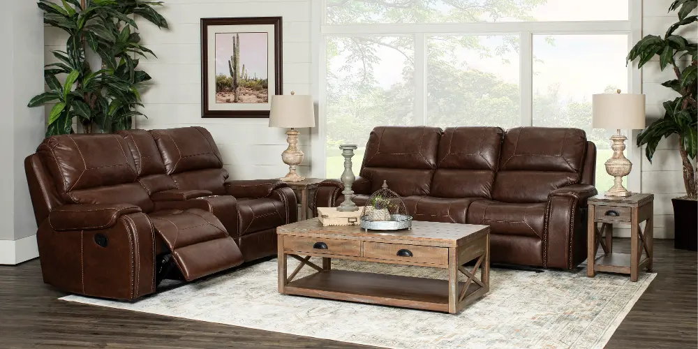 Spencer Brown Reclining Sofa and Loveseat Set-1
