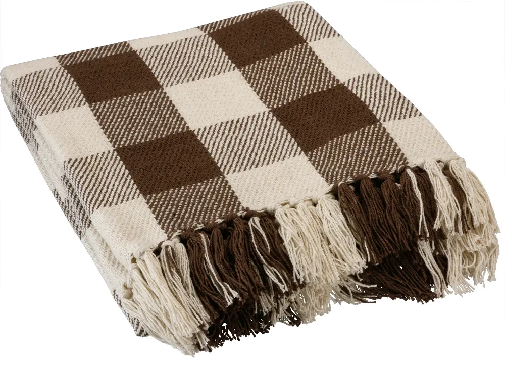 Brown and Off White Buffalo Check Throw Blanket-1