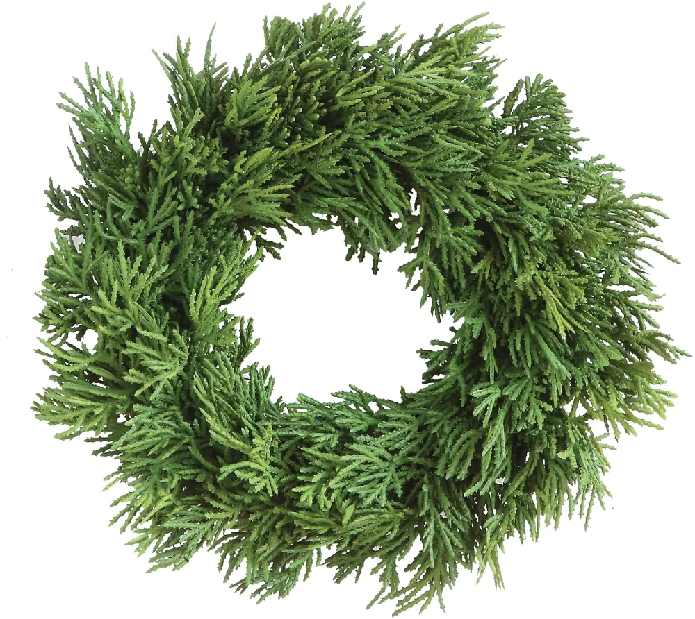 XM2765/CEDAR-WREATH 10 Inch Round Green Faux Cedar Wreath Arrangement-1