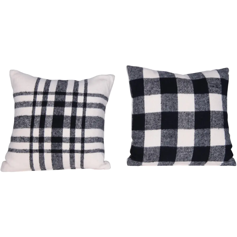 Assorted Black and White Plaid Brushed Cotton Throw Pillow-1