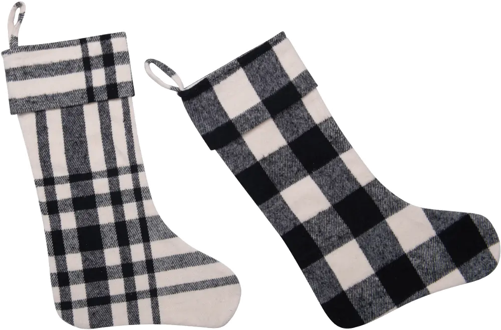 XM6711A-A/2/IND-SOCK Assorted 20 Inch Black and White Plaid Stocking-1