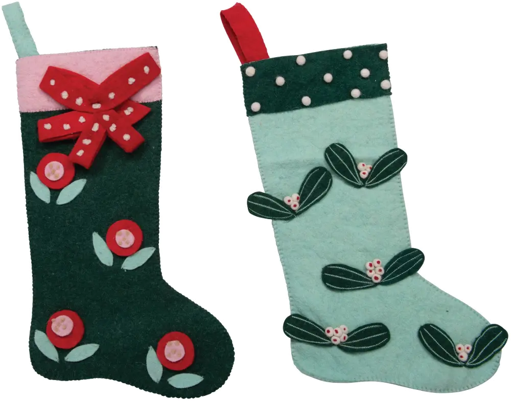 XM7075A Assorted Multi Color Felt Stocking with Appliqued Flowers-1