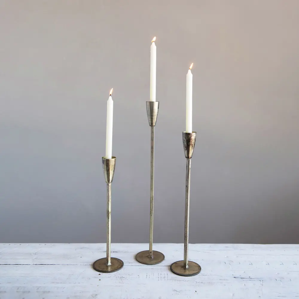 XM7304-S/3-SM 15 Inch Antique Gold Metal Taper Candle Holder-1