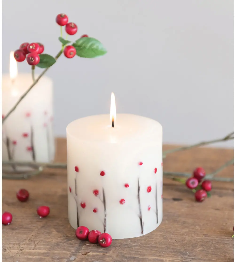 XM7516-CINNAMON/CNDL Natural Berries and Twigs Cinnamon Scented Cream Pillar Candle-1