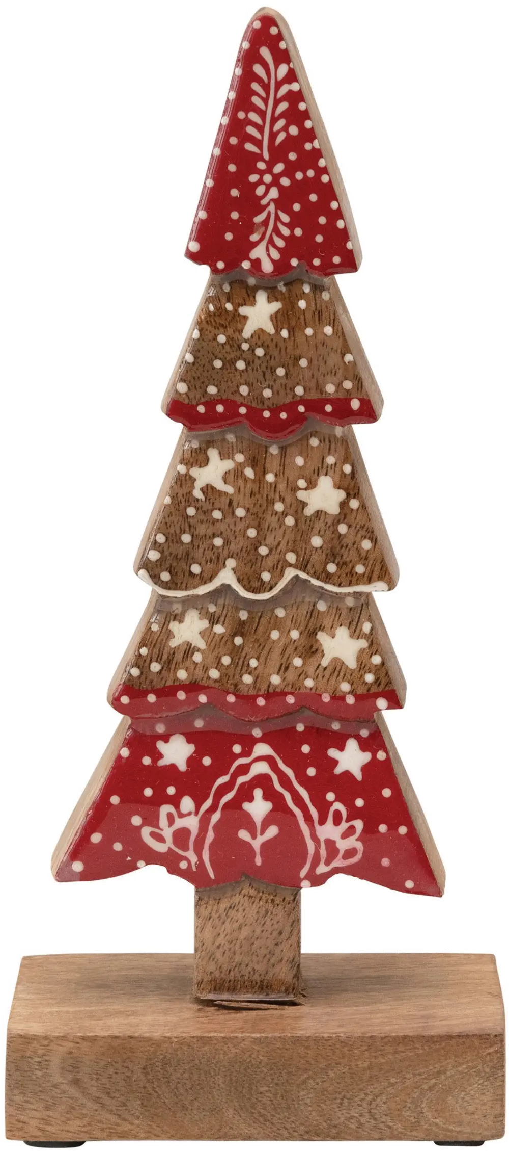 XM7672-XMASTREE/STND 9 Inch Red and White Mango Wood Tree on Stand-1