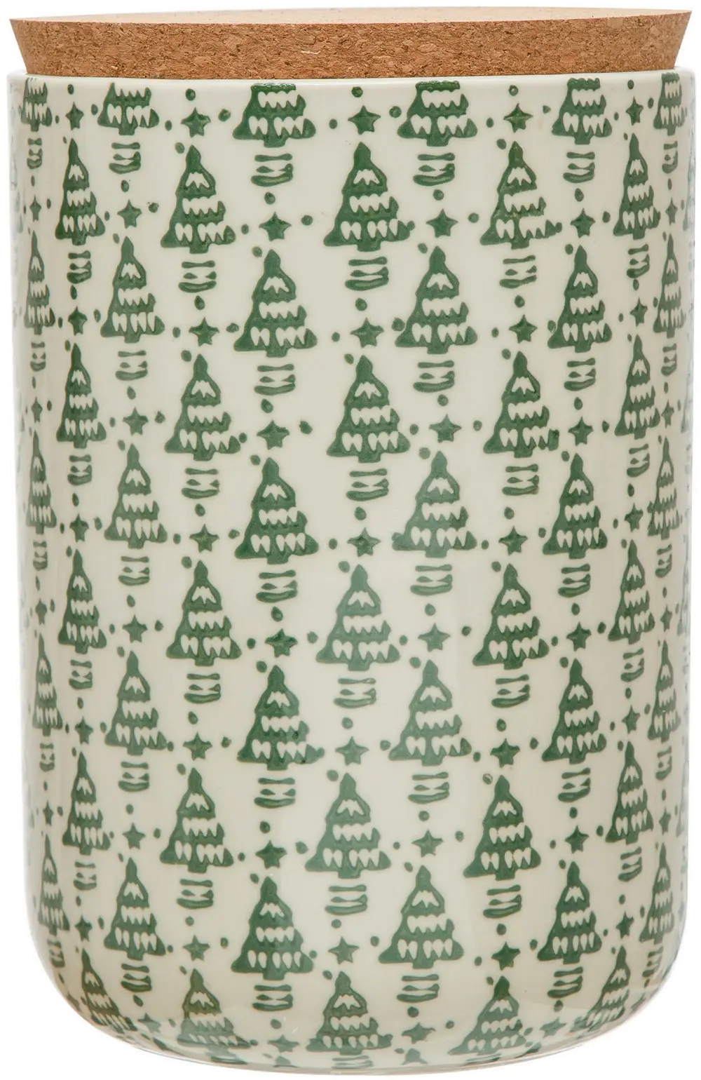 XM8169/COOKIE-JAR Green and White Tree Stoneware Cookie Jar with Cork Lid-1