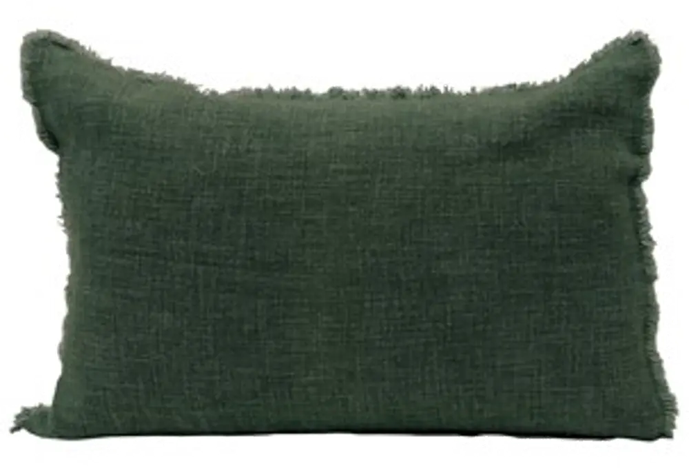 XM9272 Green Linen Blend Throw Pillow with Frayed Edges-1