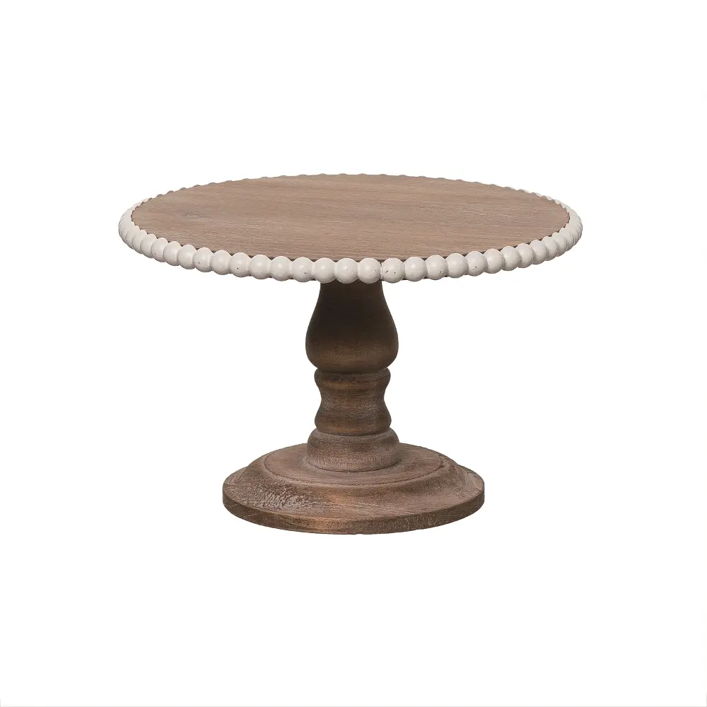 Brown Wood Tiered Stand with Bead Accent-1