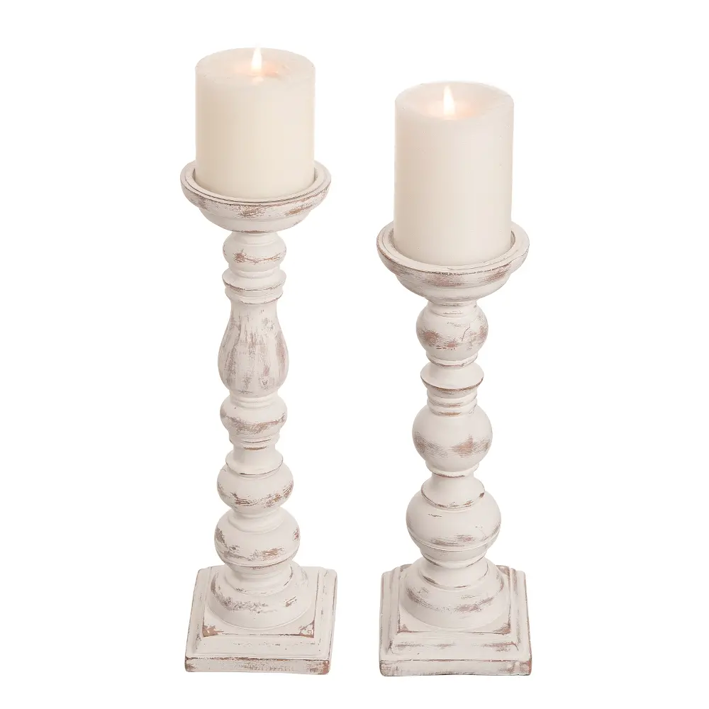 14 Inch Resin White Wash Taper Candle Holder-1