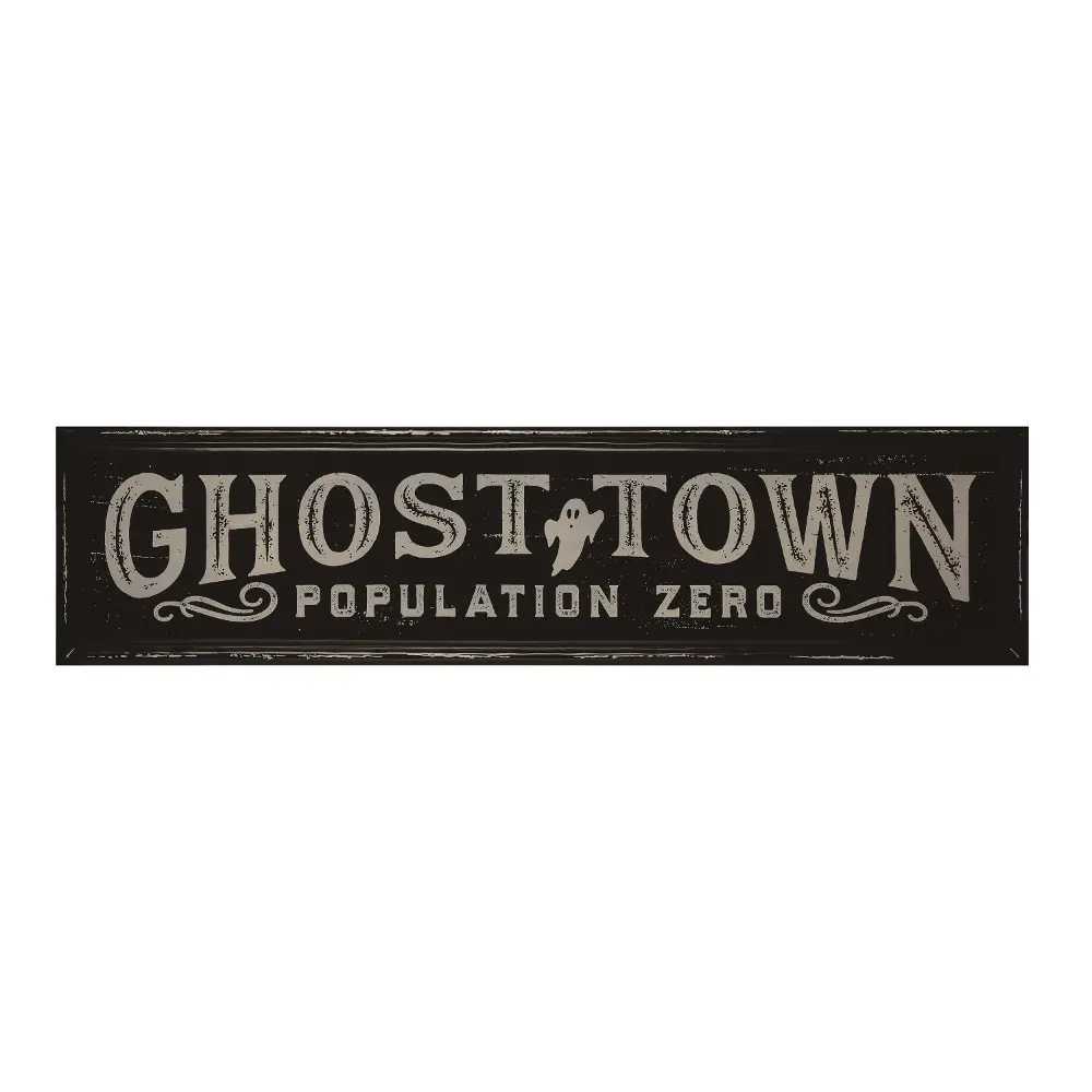 Black Metal Ghost Town Embossed Halloween Sign-1