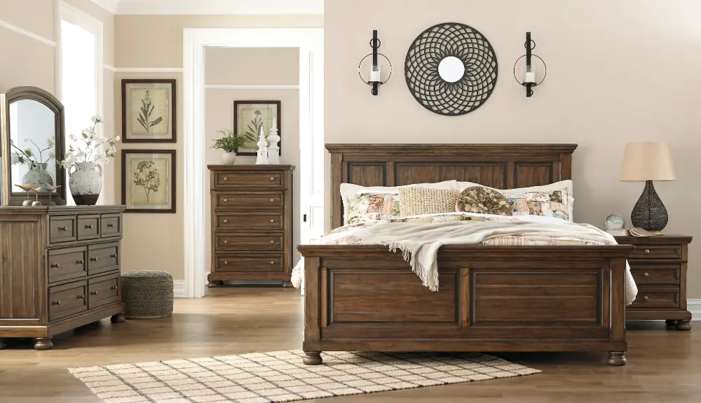 Traditional Brown 4 Piece Queen Bedroom Set - Branburry-1