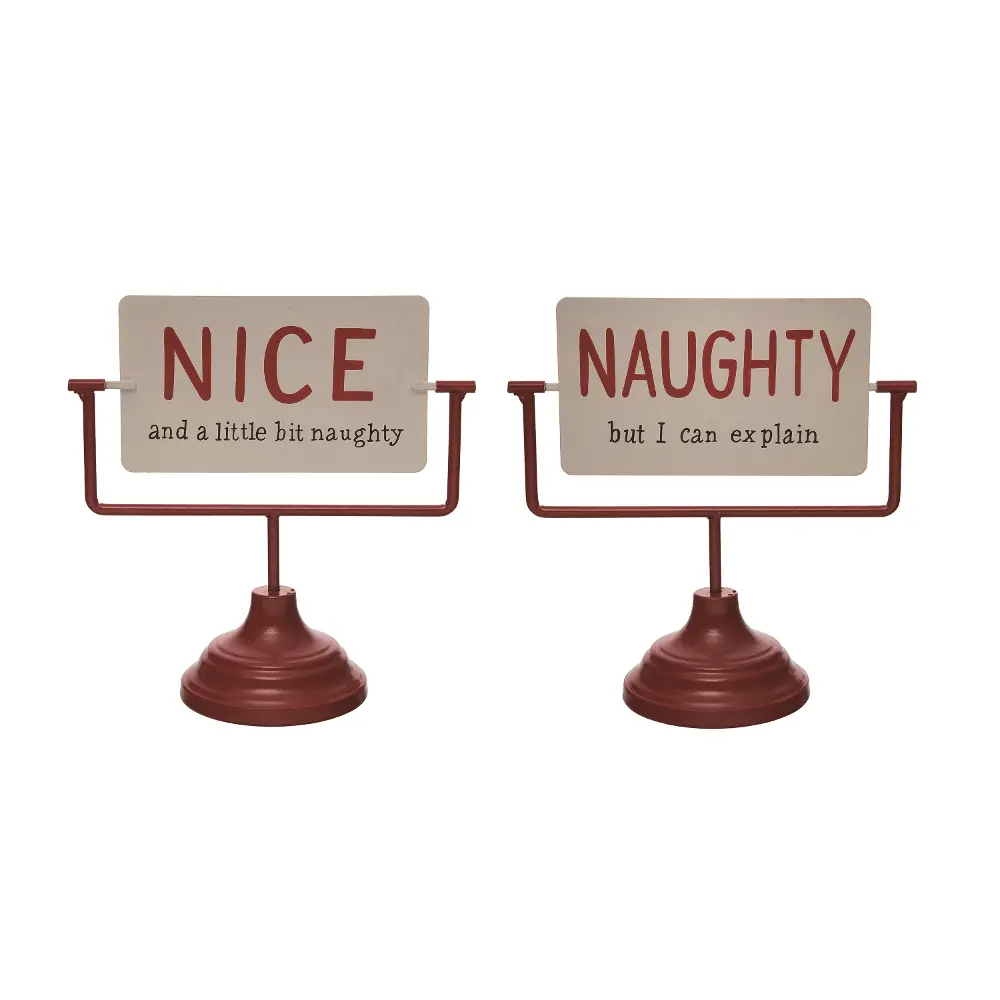 Red and Cream Metal Naughty/Nice Reversible Sign-1