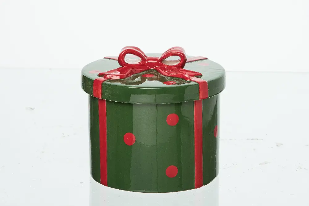 Green and Red Present Lidded Cookie Jar-1