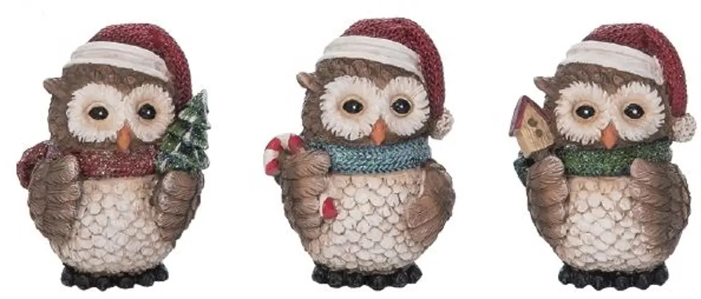 Assorted Multi Color Christmas Owl with Hat Figurine-1