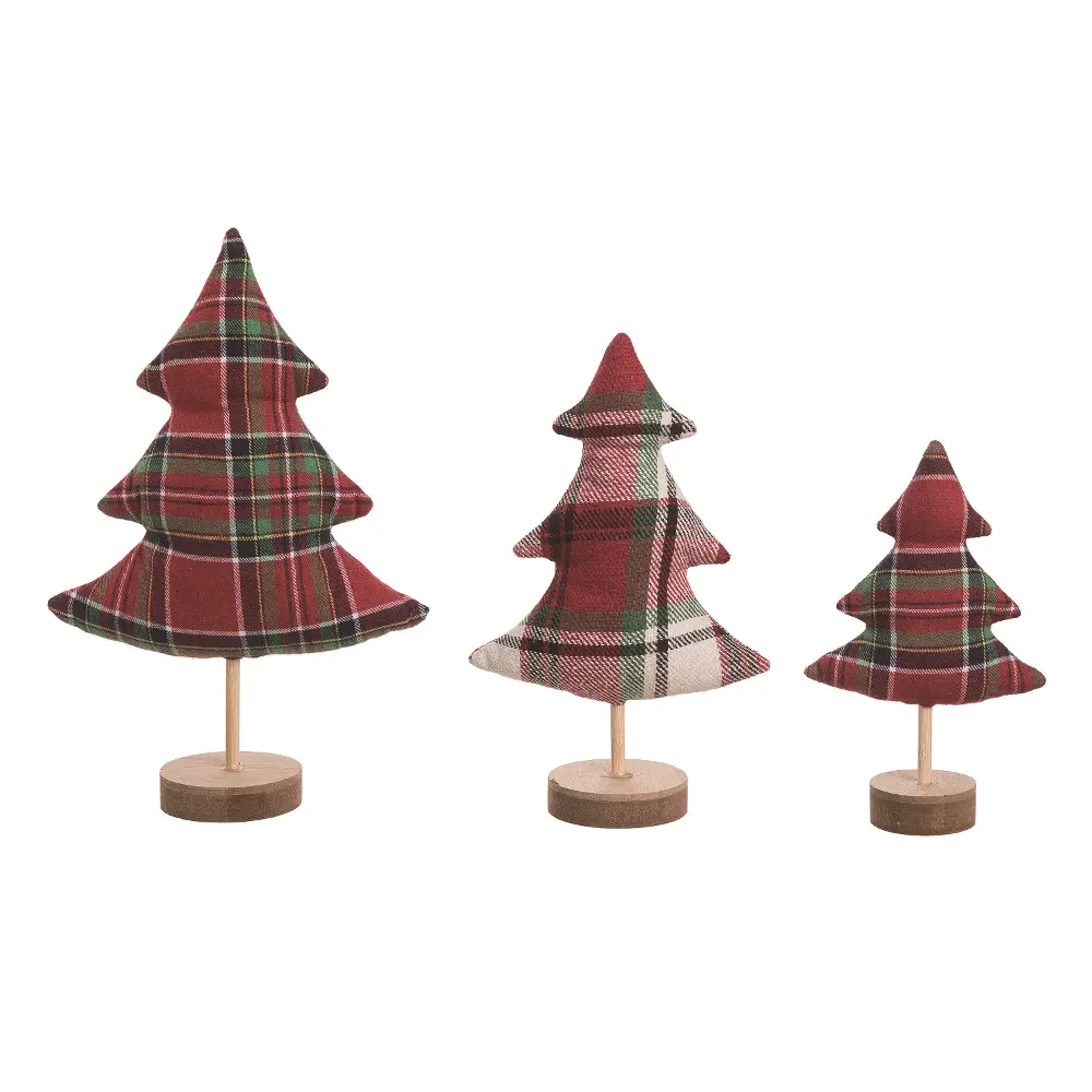 12 Inch Red Fabric Plaid Tree Tabletop Decoration-1