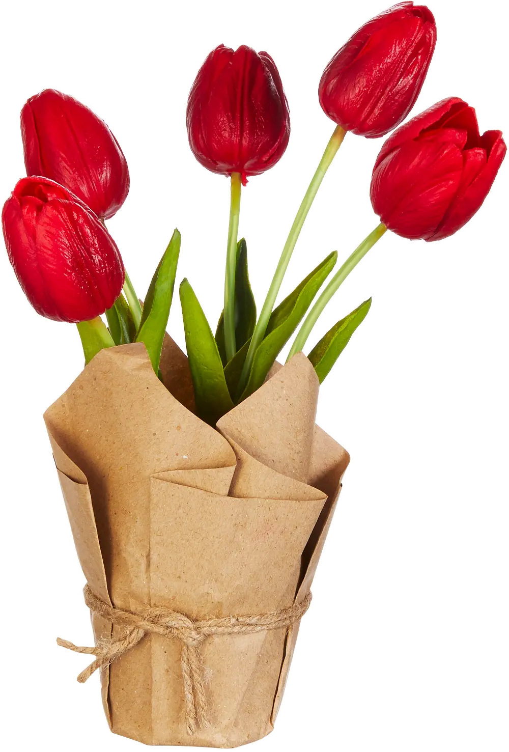 10 Inch Faux Real Touch Red Potted Tulips Arrangement-1