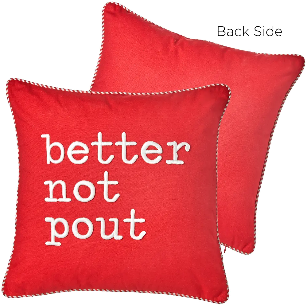 17 Inch Red Better Not Pout Embroidered Throw Pillow-1