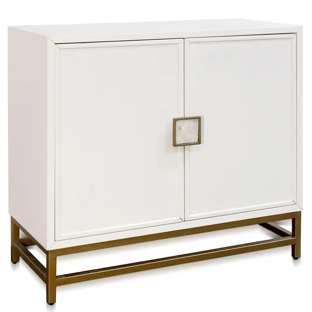Winter White Two Door Accent Cabinet with Brass Legs-1