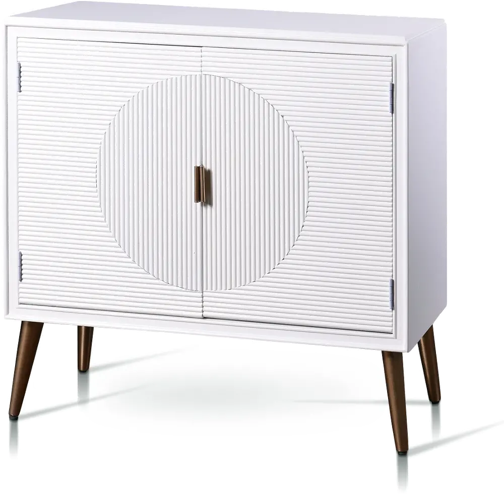 Satin White Two Door Cabinet with Fluted Drawer Panels-1