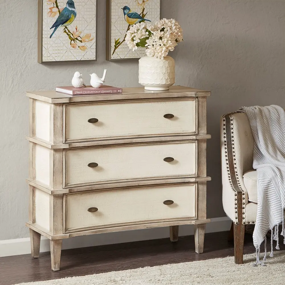 Transitional Natural and Antique Cream Three Drawer Chest-1