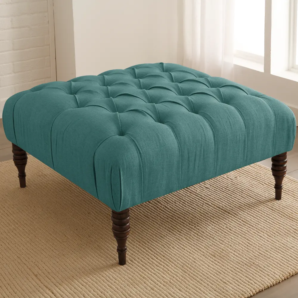 445LNNLGN Penny Turquoise Diamond Tufted Cocktail Ottoman-1