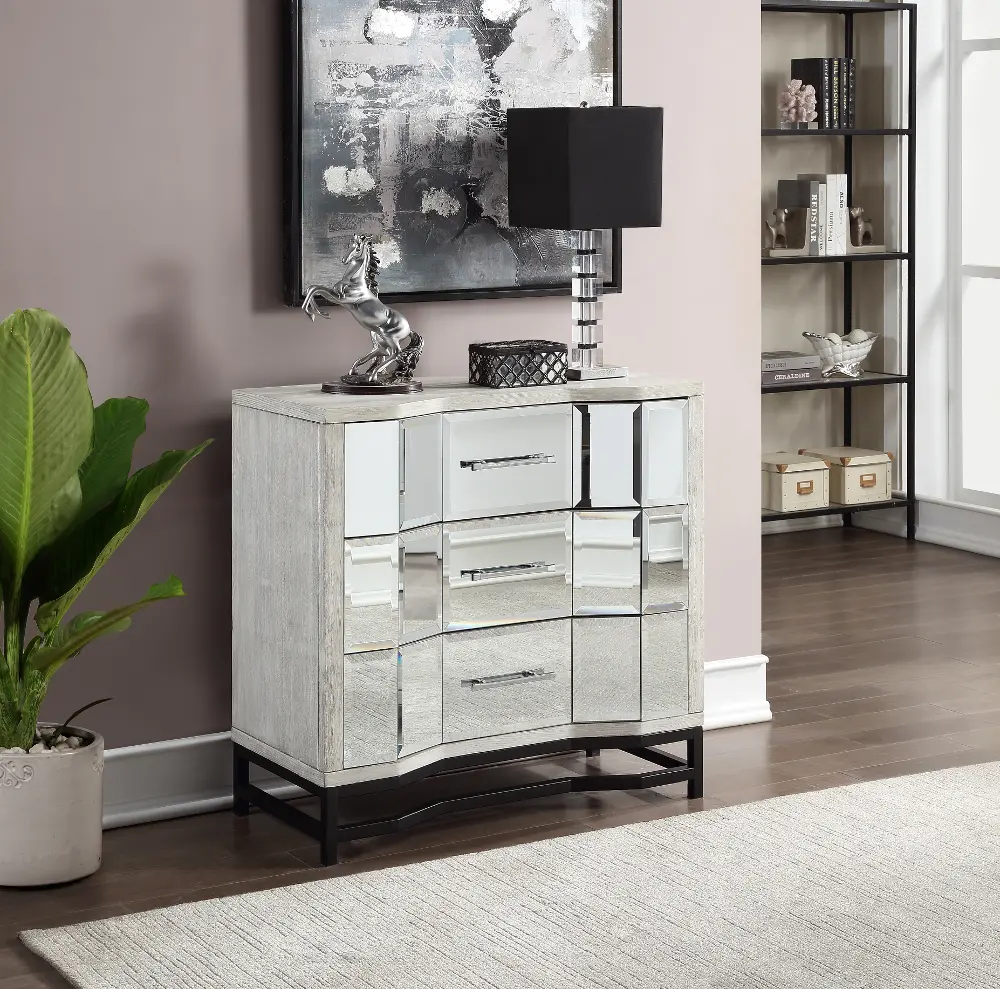 51552 Contemporary White Three Drawer Chest with Dark Metal Base-1