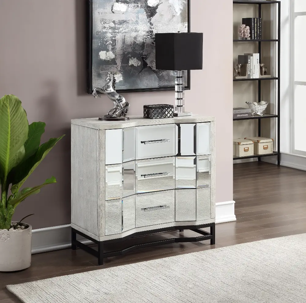 51552/WHITE-CHEST Contemporary White Three Drawer Chest with Dark Metal Base-1