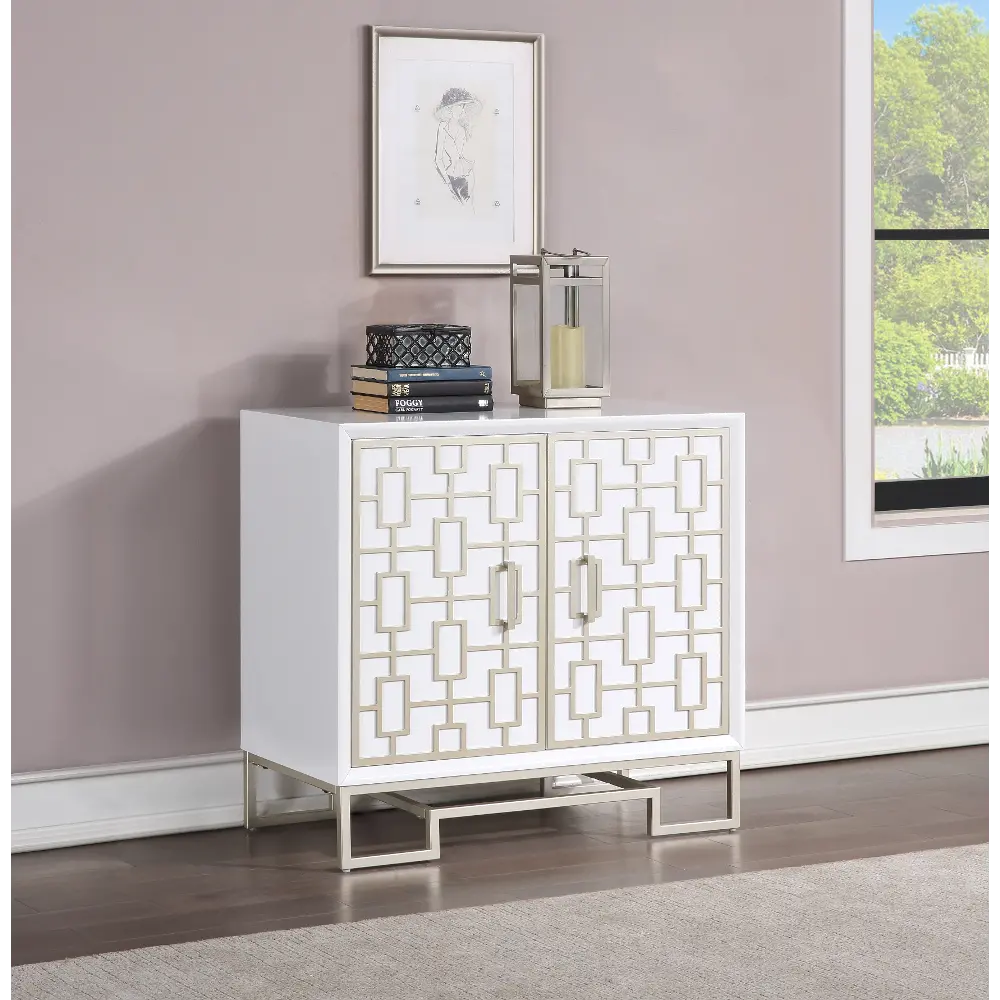 Contemporary White Two Door Cabinet with Champagne Detailing-1