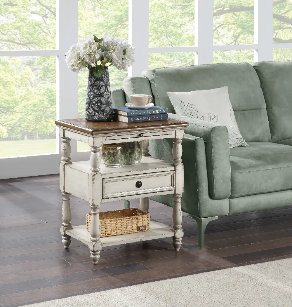 55639/CHAIRSIDE-TBL Country Chic Cream and Natural Chairside Table-1