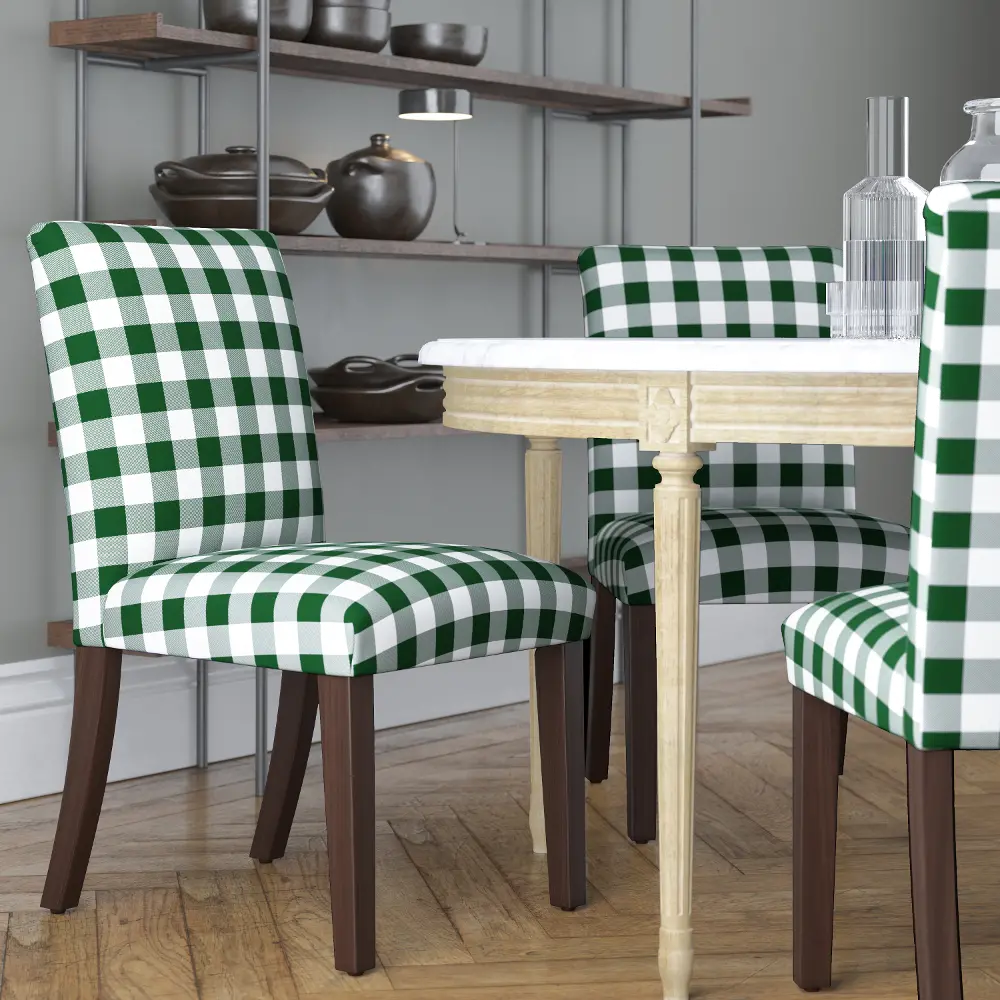 63-6CLGNEVGOGA Evergreen Upholstered Dining Room Chair - Gingham-1
