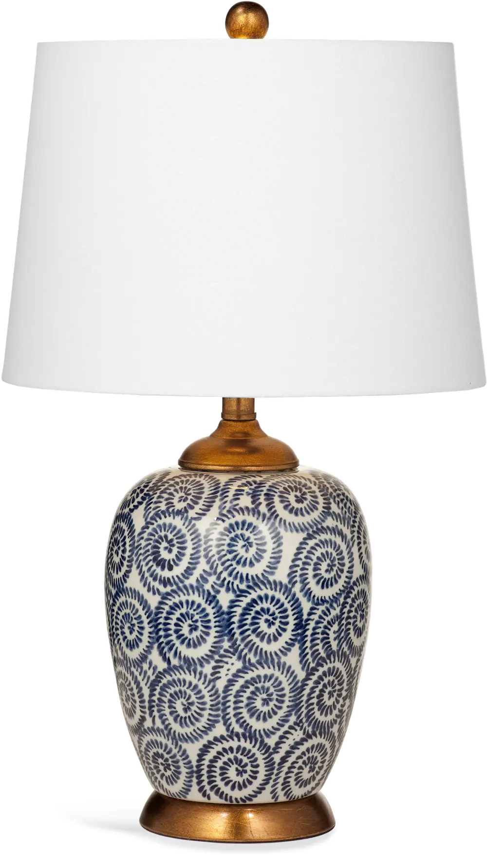 Royal Blue and White Spiral Table Lamp with Rustic Bronze Base-1