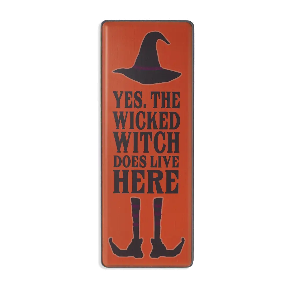Orange, Black, and Purple Metal Wicked Witch Halloween Sign-1