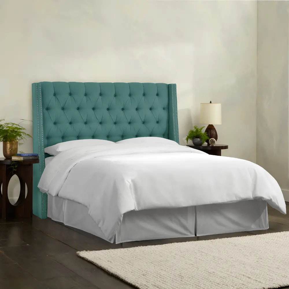 122NB-PWLNNLGN Riley Teal Tufted Wingback Queen Headboard - Skyline Furniture-1