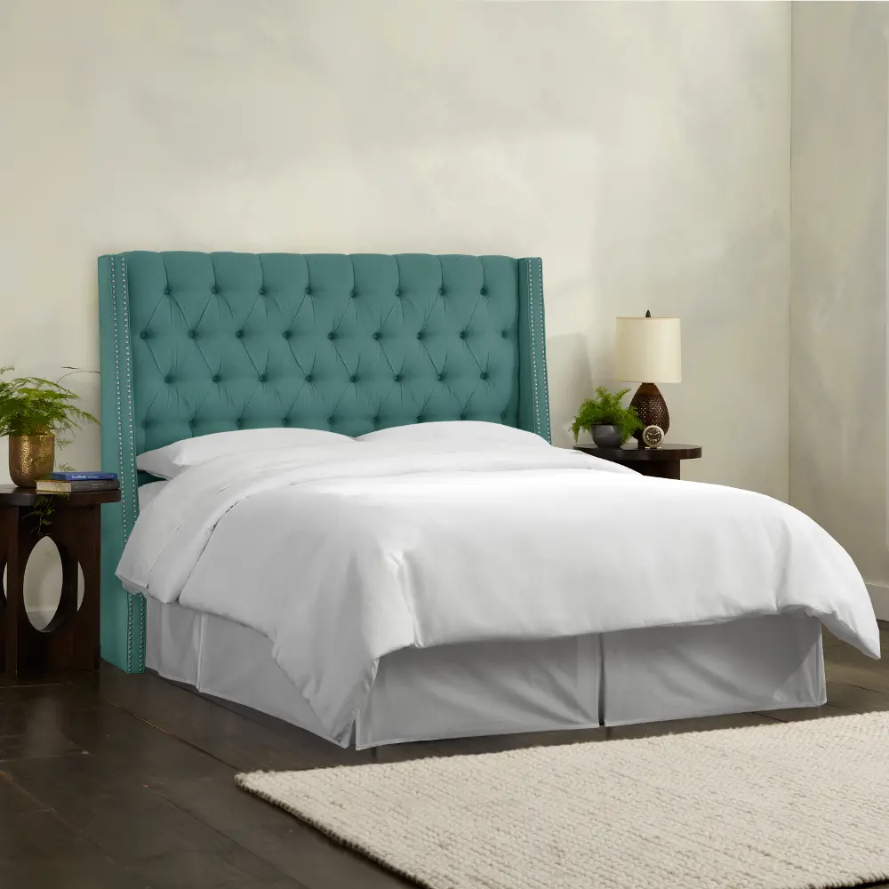 Sophia Teal Tufted Wingback Twin Headboard - Skyline Furniture 