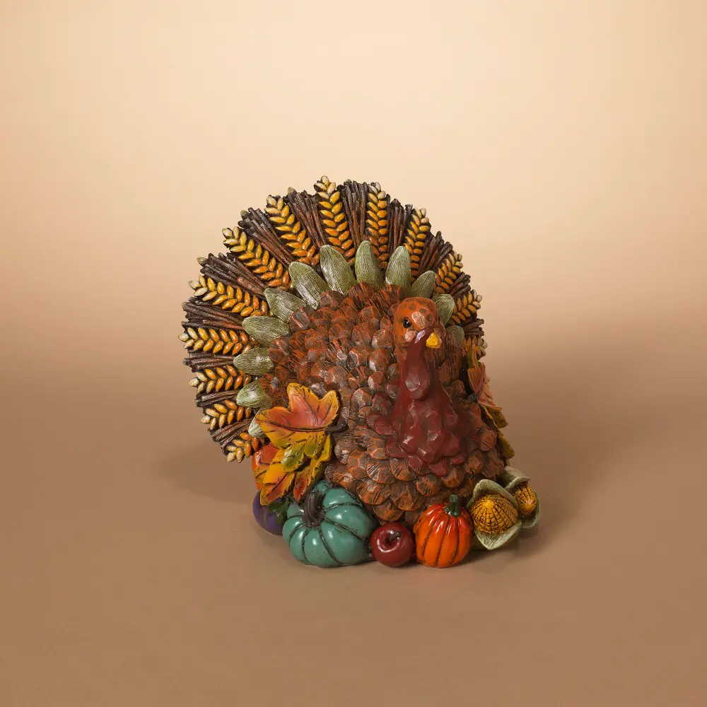 8 Inch Multi Color Turkey Resin Figurine-1