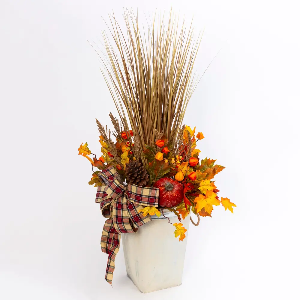 Multi Color Harvest Jumbo Faux Floral Arrangement in Porch Bucket-1