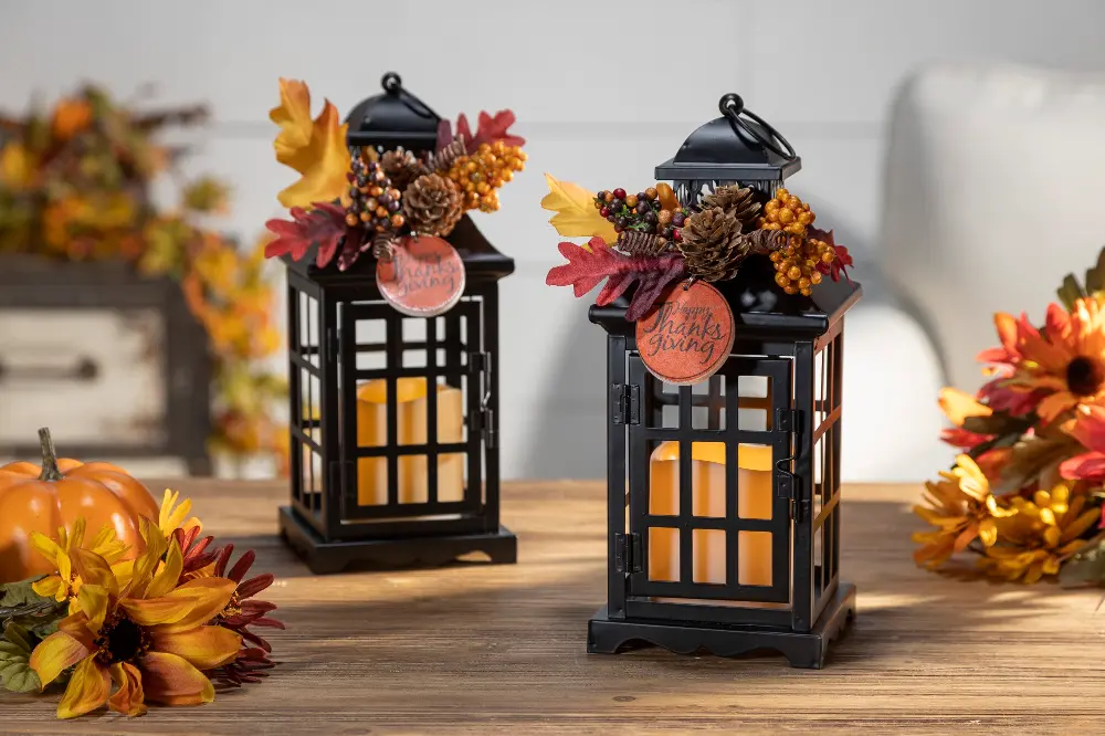 Multi Color Lighted Metal Lanterns with LED Candle (Set of 2)-1