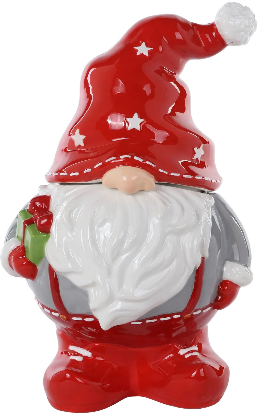 Red and Gray Holiday Gnome Ceramic Cookie Jar-1