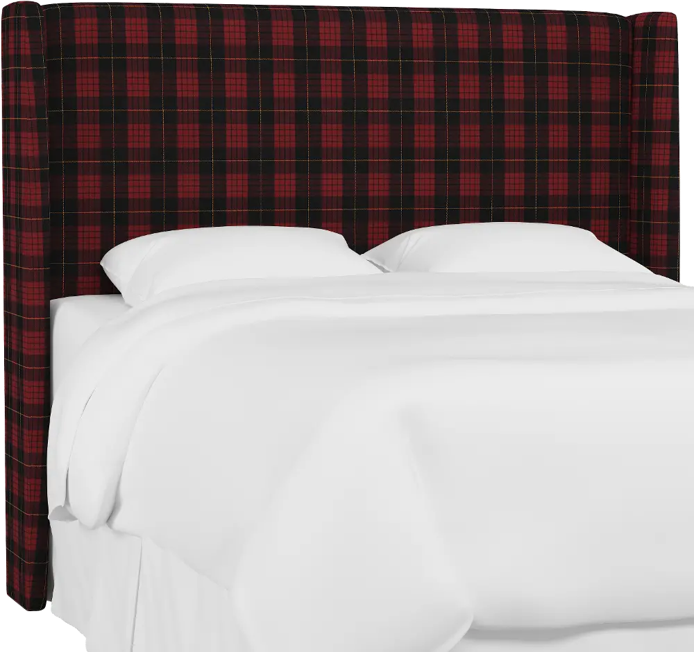 432QMCQBJLS Queen Black And Red Plaid Headboard-1