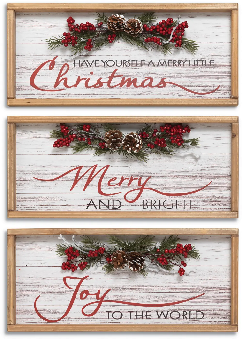 Assorted Wood Holiday Wall sign with Pine and Berry Accent-1