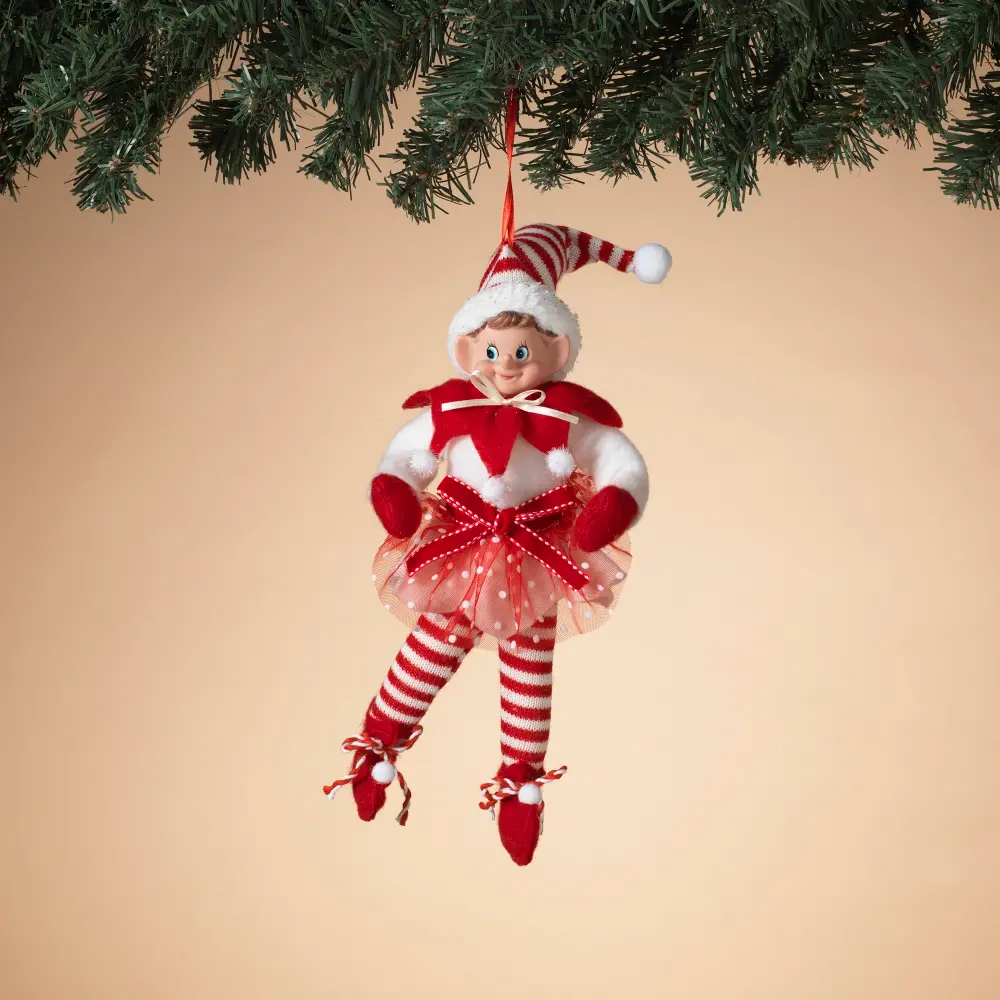 12 Inch Red and White Holiday Bendable Elf Ornament-1