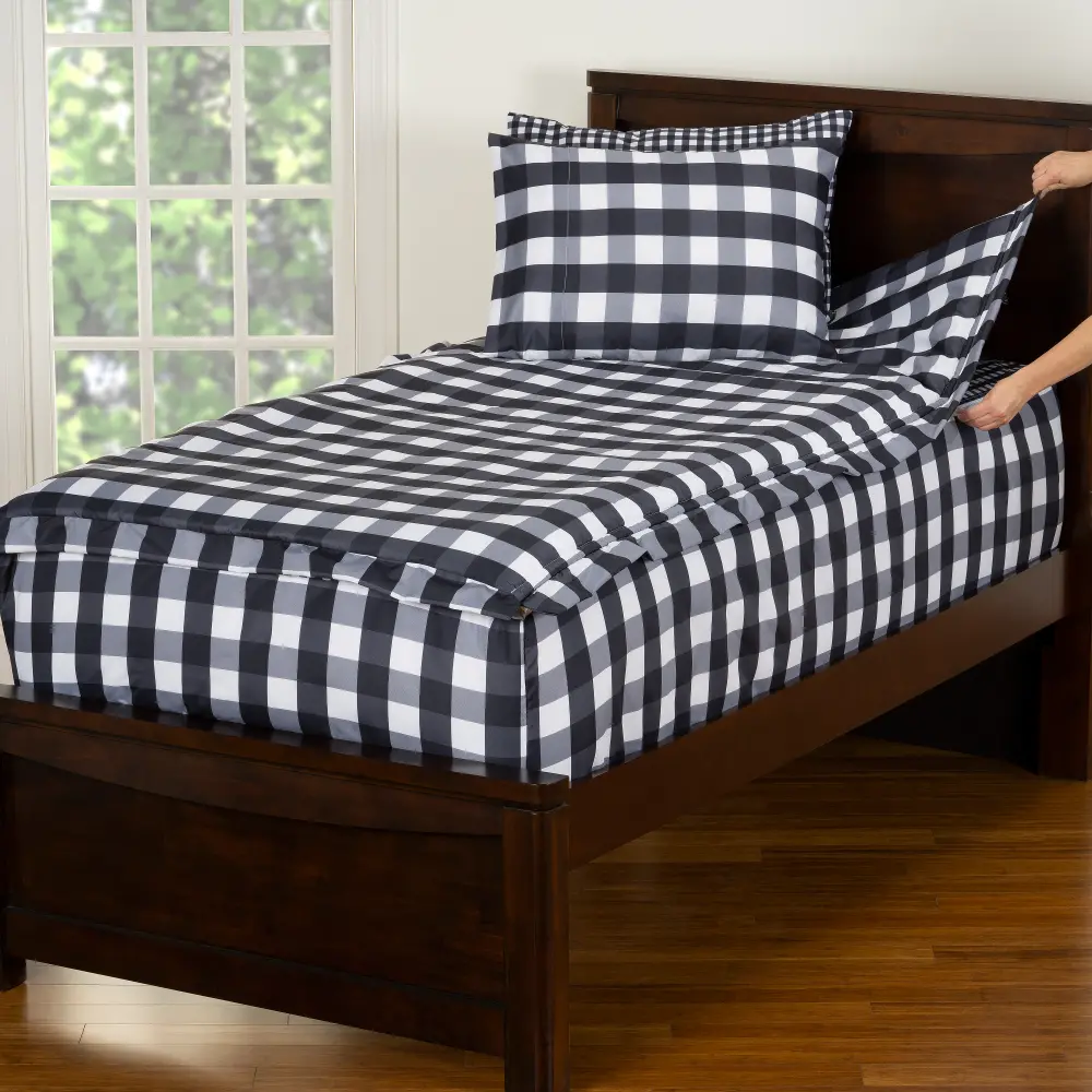 Black and White Twin Check It Twice Bunkie Deluxe Bedding-1