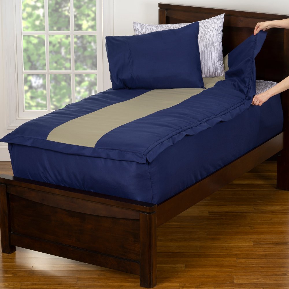 Navy Blue and Beige Full Rally Stripe Bunkie Deluxe Bedding