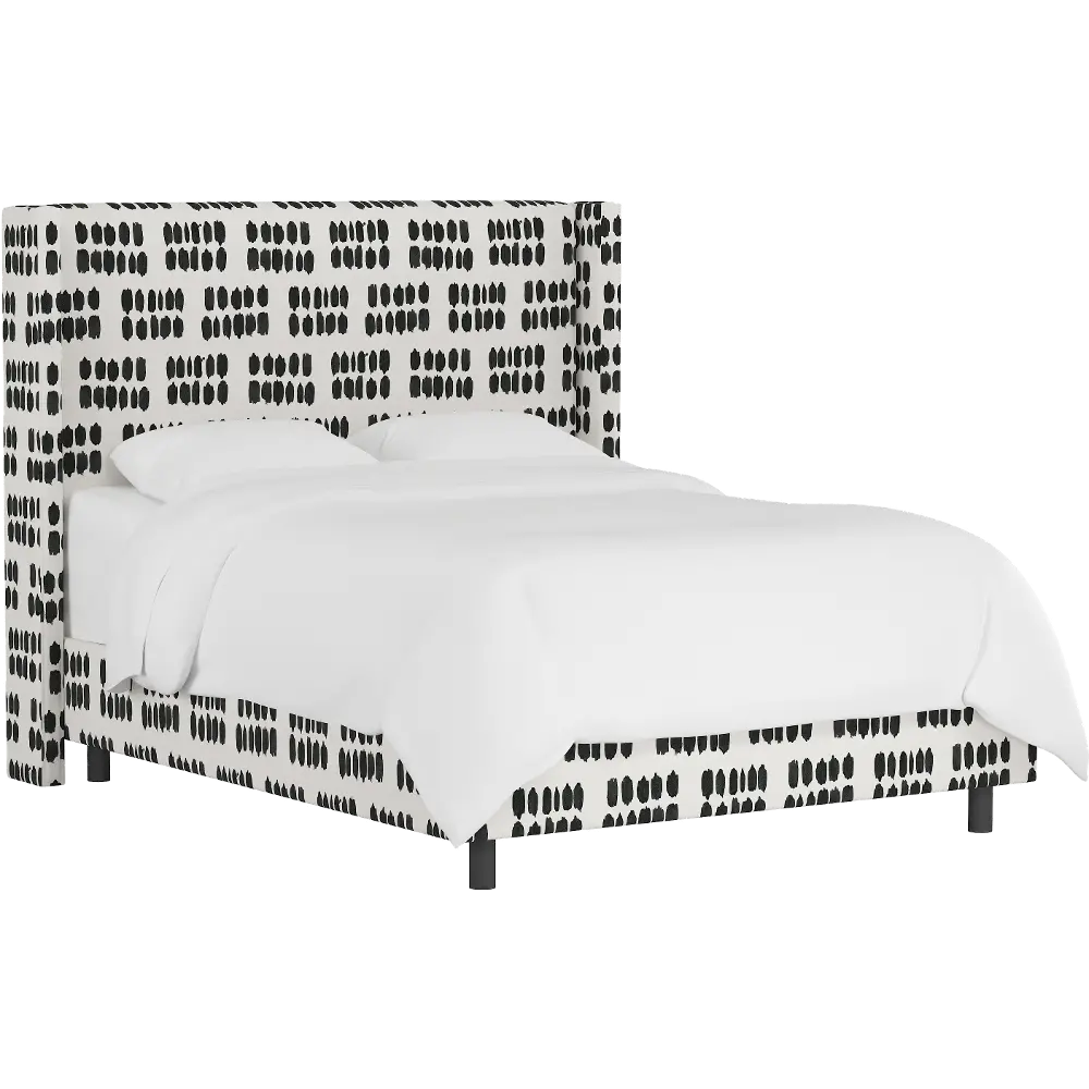 504BEDIKDCR Penelope Black Dot Straight Wingback California King Bed - Skyline Furniture-1