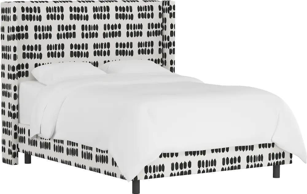 503BEDIKDCR Penelope Black Dot Straight Wingback King Bed - Skyline Furniture-1